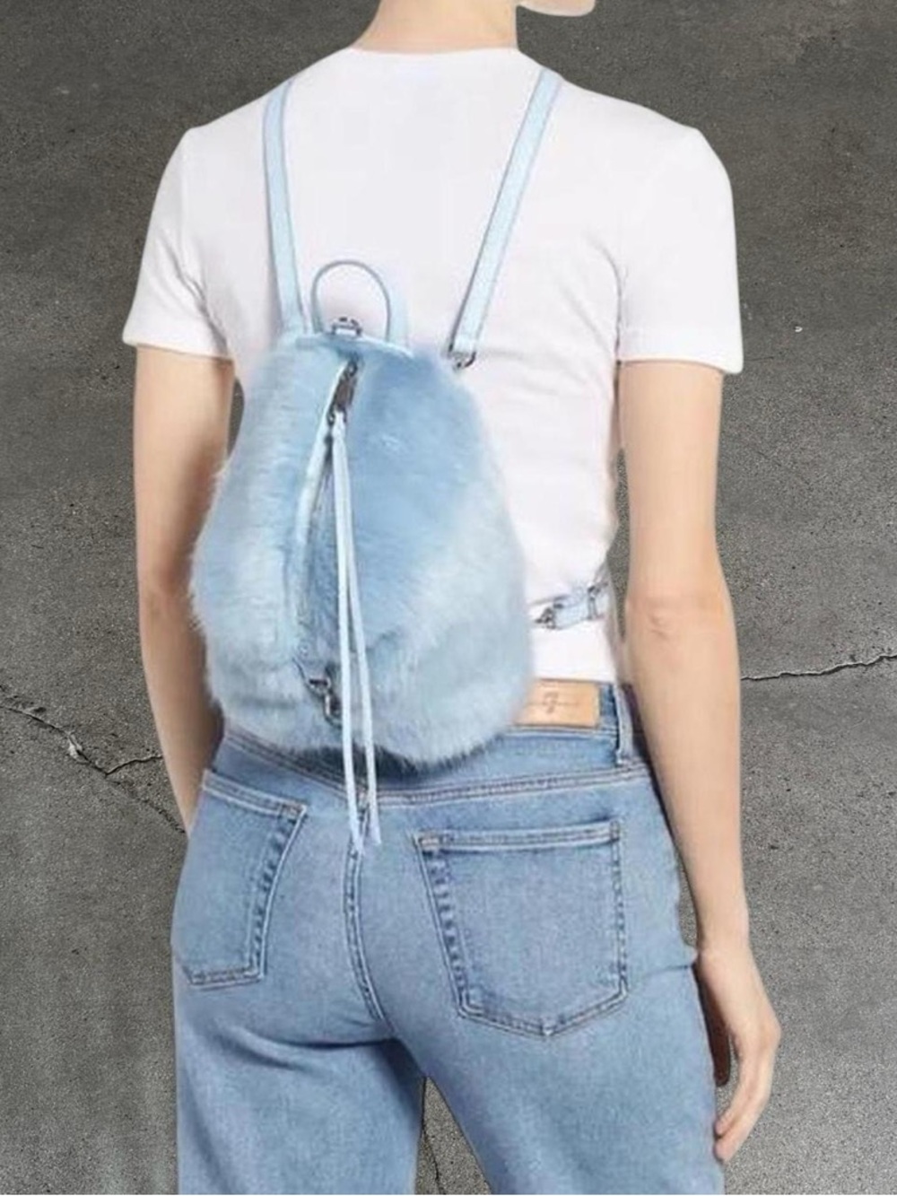 Rebecca Minkoff Powder Blue Faux Fur Mini Backpack